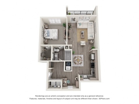 Floor plan for 1 bed, 1 bath, 830 sqft